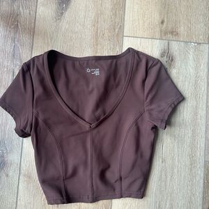 Aerie Brown V-Neck Women's Workout Top